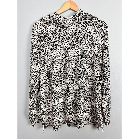 Chicos Women's L 12 Animal Print Cowl Neck Tunic Top Slinky Stretch Career Artsy - Picture 3 of 11